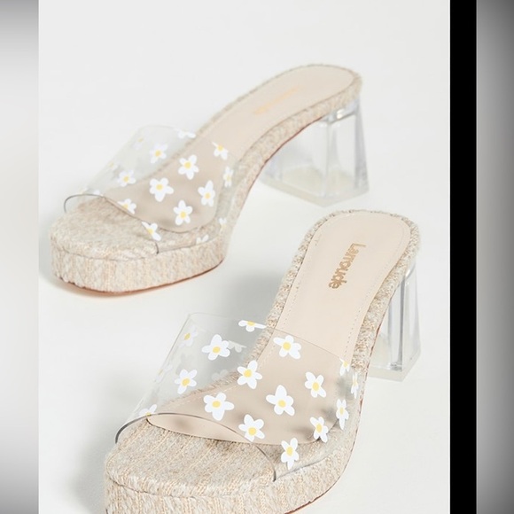 NEW Larroude Jenn Lucite Sandals, Size 9 Floral Heels - Picture 2 of 7